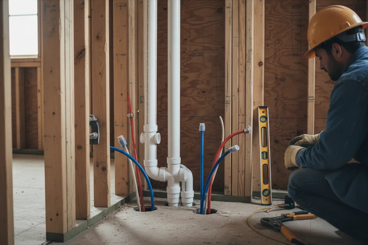 Drain and supply rough-in during Drain Cleaning in Mendon